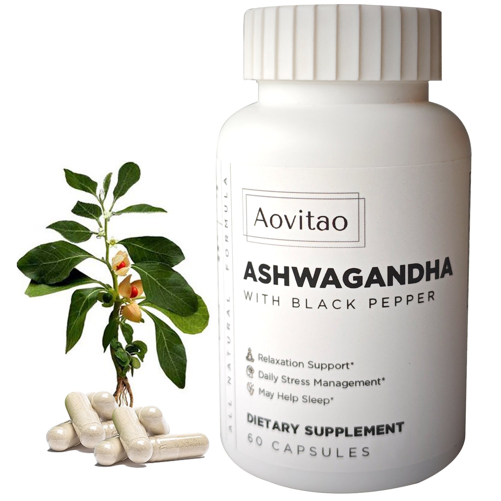 Ashwagandha supplements vegan capsules for stress relief and immune system support