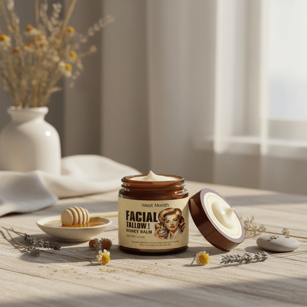 Facial Tallow Honey Balm in natural wellness setting