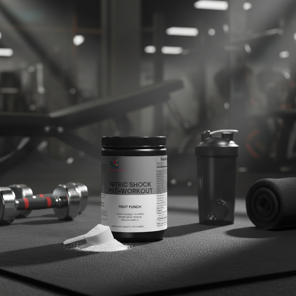 Nitric Shock Pre-Workout in gym setting